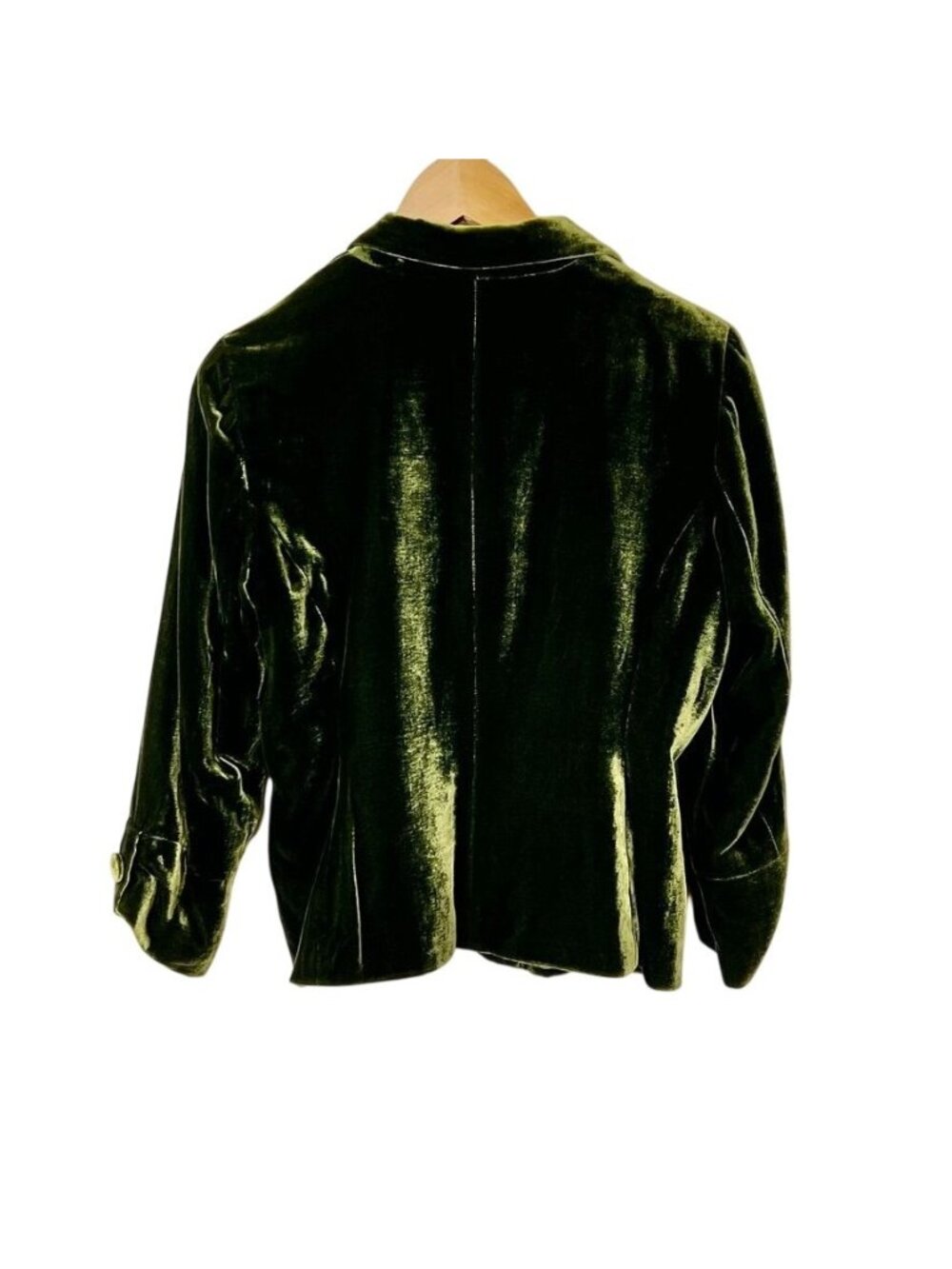 Vintage Y2K Allison Taylor Moss Green Silk Velvet Blazer Jacket Goblincore Sz 8 - Picture 3 of 12